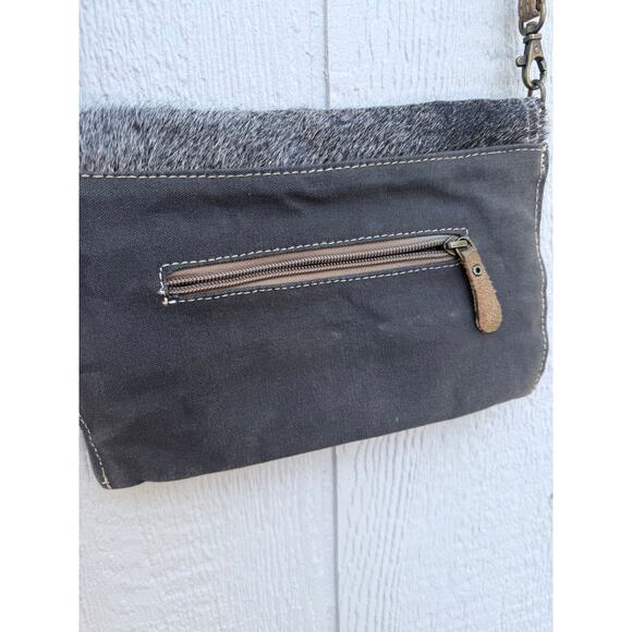 new MYRA BAG leather cowhide calf hair gray white cotton crossbody purse bag - Picture 6 of 8